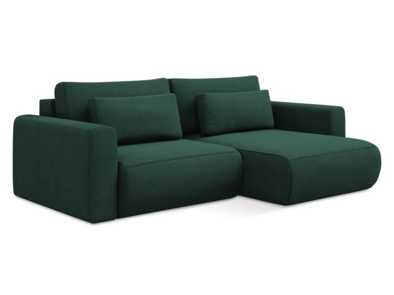 Narożnik prawostronny z funkcją spania LaMiaSofa PERUGIA z tkaniny strukturalnej 240x149 cm butelkowa zieleń 1 szt.