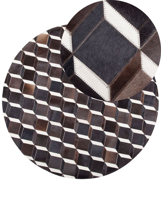 Dywan patchwork okrągły skórzany 140 cm brązowy Alpkoy 1 szt.