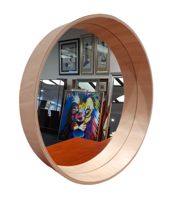 Lustro okrągłe BD art drewniane skandynawskie 50 cm naturalne głębokie 1szt.