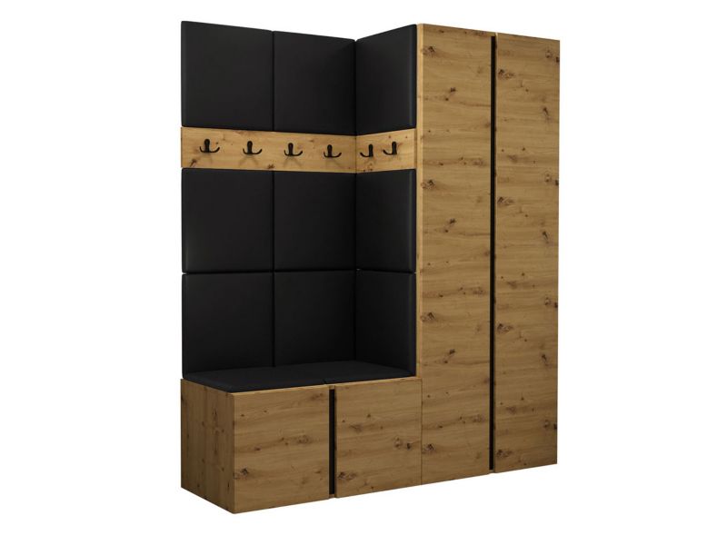 Garderoba MIRJAN 24 Orion III dąb artisan/czarny + czarna ekoskóra 1 kpl.