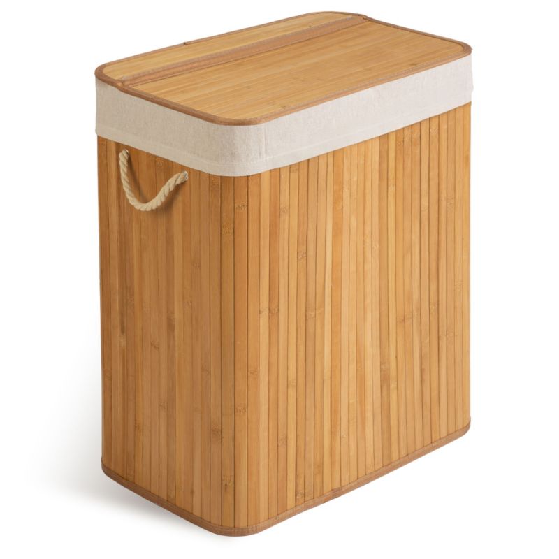 Kosz na pranie Massido 100l bambusowy dwukomorowy z pokrywą 61x54x34 cm naturalny beżowy 1 szt.