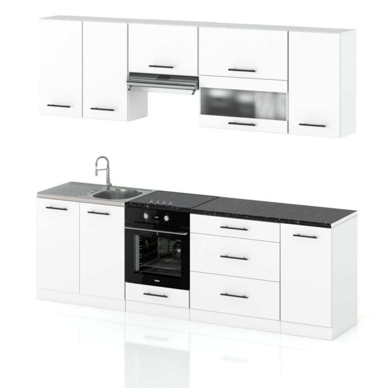 Zestaw Kuchenny Hurtownia-Mebli Z Blatem Kuchnia Marocco 260cm Biały Mat Biały Mat 260x52x157 cm 1szt.