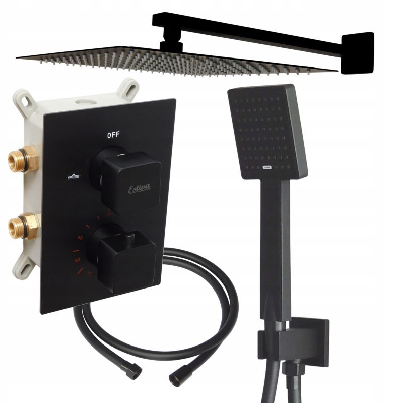 Zestaw prysznicowy podtynkowy termostatyczny Estiva Digo Black 25 deszczownica 25x25 cm czarny mat 1 szt