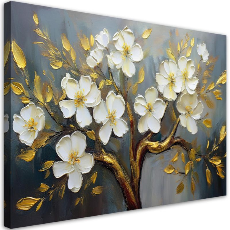 Obraz do salonu sypialni Feeby Drzewo Białe Kwiaty Rośliny 60x40 cm 1 szt