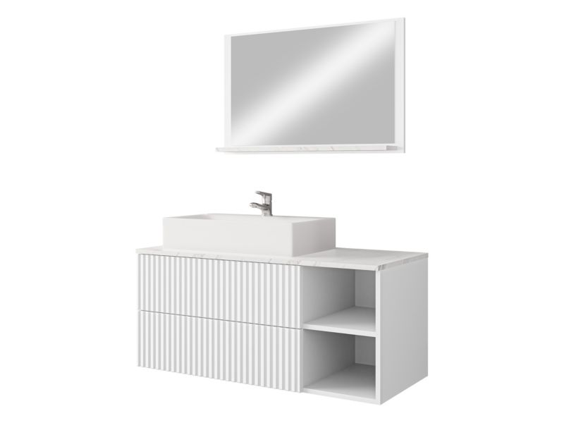 Meble łazienkowe MIRJAN 24 Kertos Ryfel I białe ryfle/biały mat/marmur bianco 1 szt.