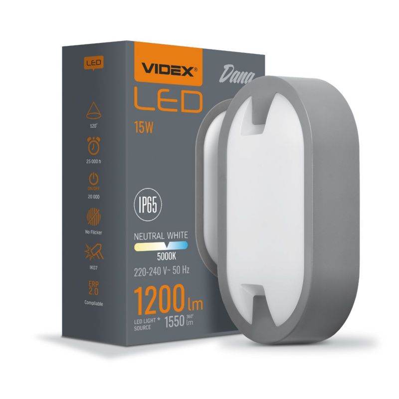 Kinkiet ścienny zewnętrzny Videx Bulkhead szary LED 15W wym: 21,5 x 5,9 cm - 1 szt.