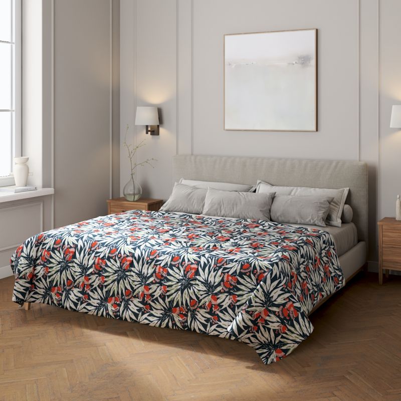 Narzuta pikowana w pasy Dekoria 100 x 160 cm kwiaty na granatowym tle 1 szt.