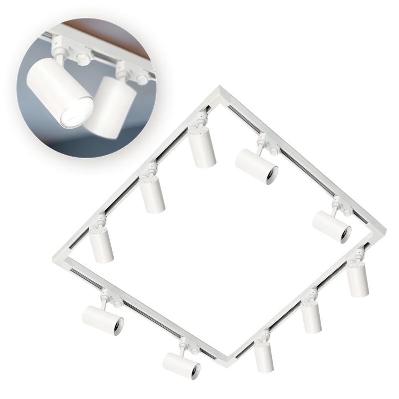 Oświetlenie szynowe 3-fazowe 4x 1m, 4x Łącznik L, 10x Lampa GU10 biały 1kpl.