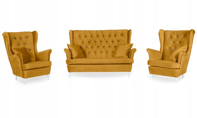 Zestaw wypoczynkowy uszak do salonu sofa fotele Family Meble Gaja żółty 1szt