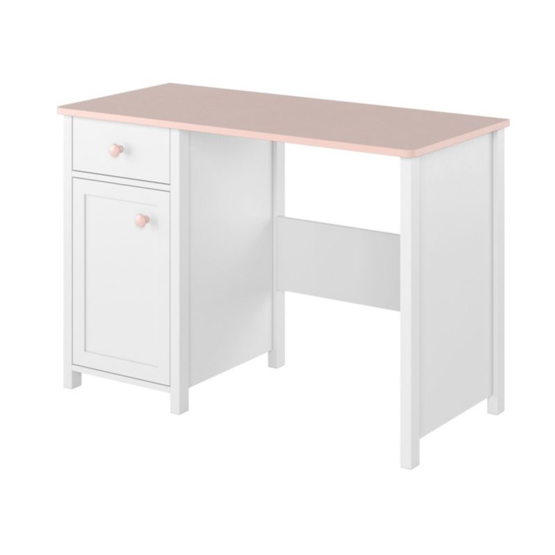 Biurko z szufladą Bettso Laura nowoczesne z różowymi dodatkami biały 1szt.