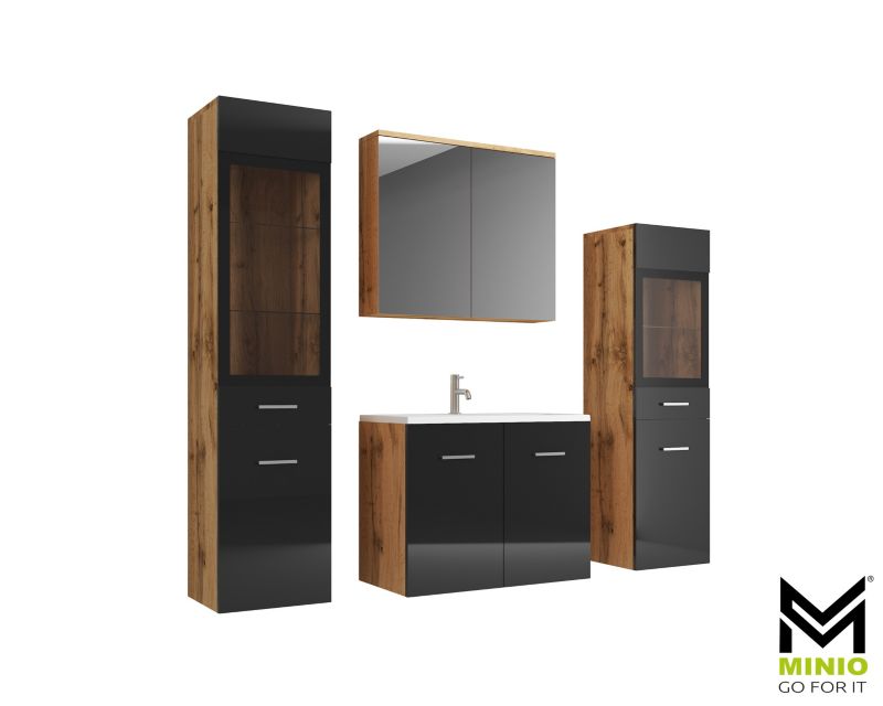 Zestaw mebli łazienkowych MINIO go for it MARIT II dąb wotan / czarny połysk 1 kpl.