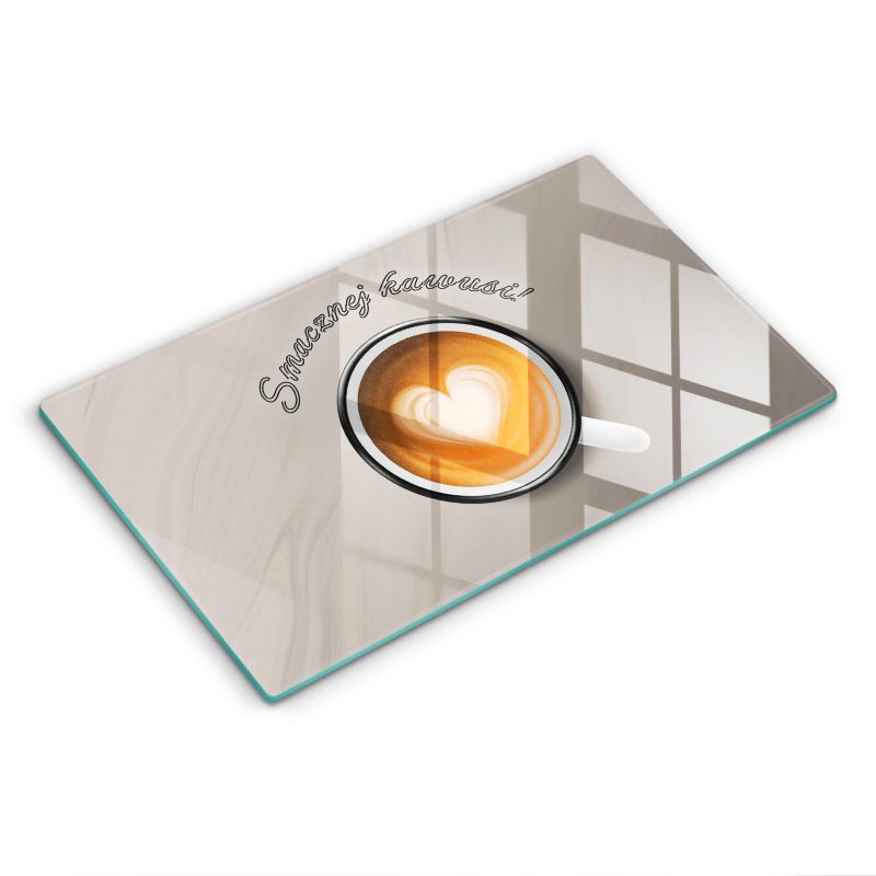 Szklana deska do krojenia Wallfluent 30x52 cm Napis: Smacznej kawusi 1 szt.