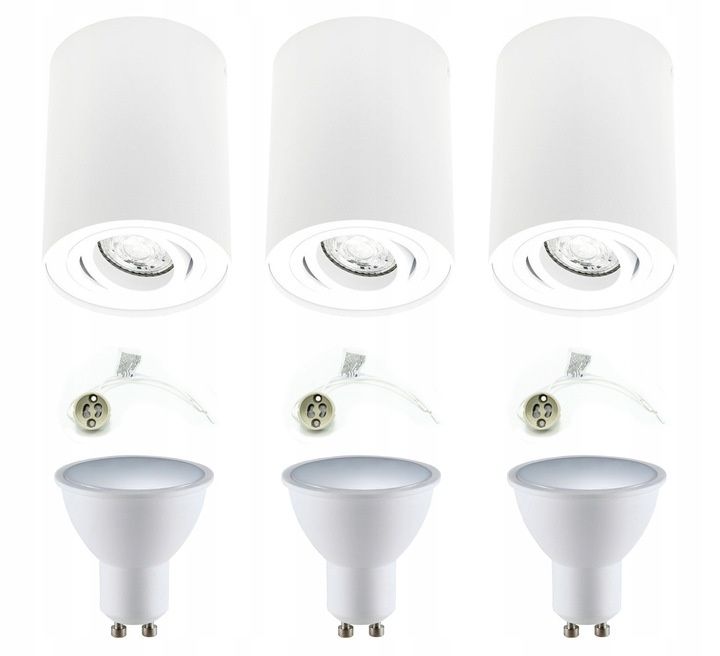 Punktowa oprawa EDO sufitowa Skand 1 GU10 IP20 okrągła biała + żarówka LED 5,5W GU10 3000K + gniazdo GU10 3 szt.