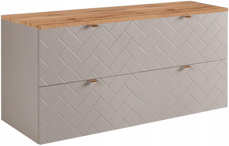 Szafka pod umywalkę Furnidea 120 cm czarna wisząca z blatem dąb wotan frezowane szuflady Trend 1 szt.