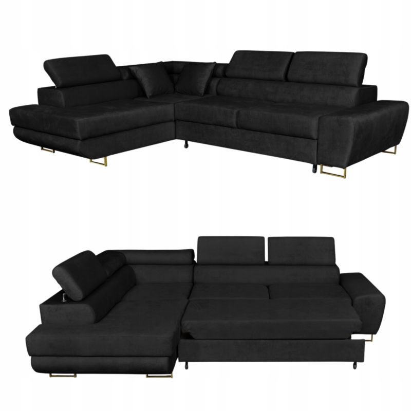 Sofa kanapa do salonu rozkładany lewy Family Meble Bosso czarny 1szt