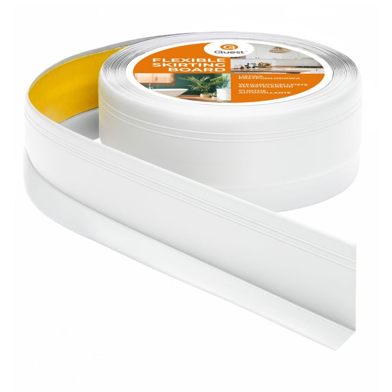 Listwa przypodłogowa samoprzylepna PCV, elastyczna listwa cokołowa DEKOR, 50x20mm, biały, 50x20 mm, 15 m