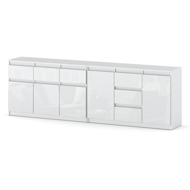 Komoda Hurtownia-Mebli Szuflady 6 Agnolia Best 240cm Biały Mat Biały Połysk 240x35x75 cm 1szt.