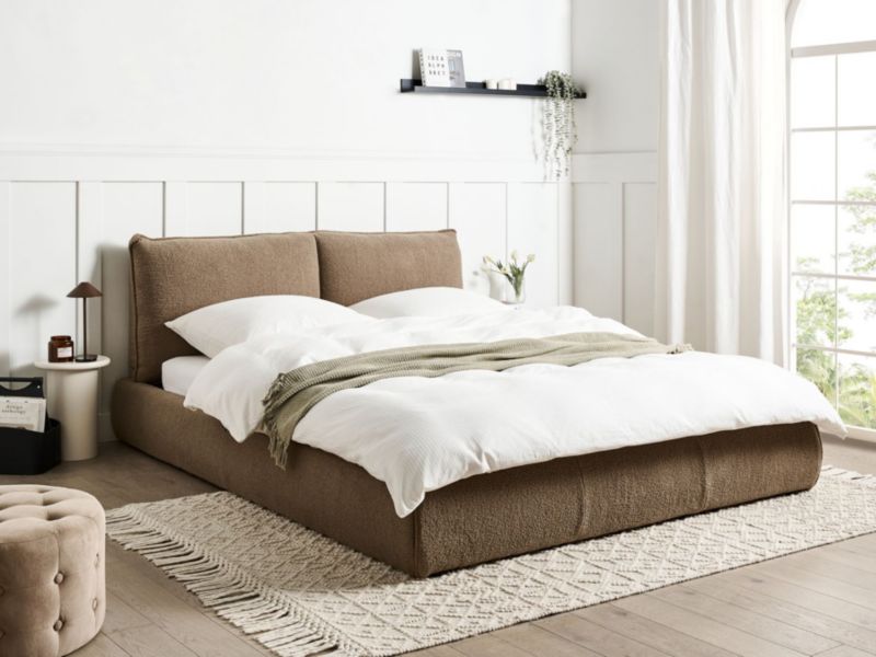 Łóżko Boucle Vinay 160 x 200 cm Beżowoszary 1 szt.