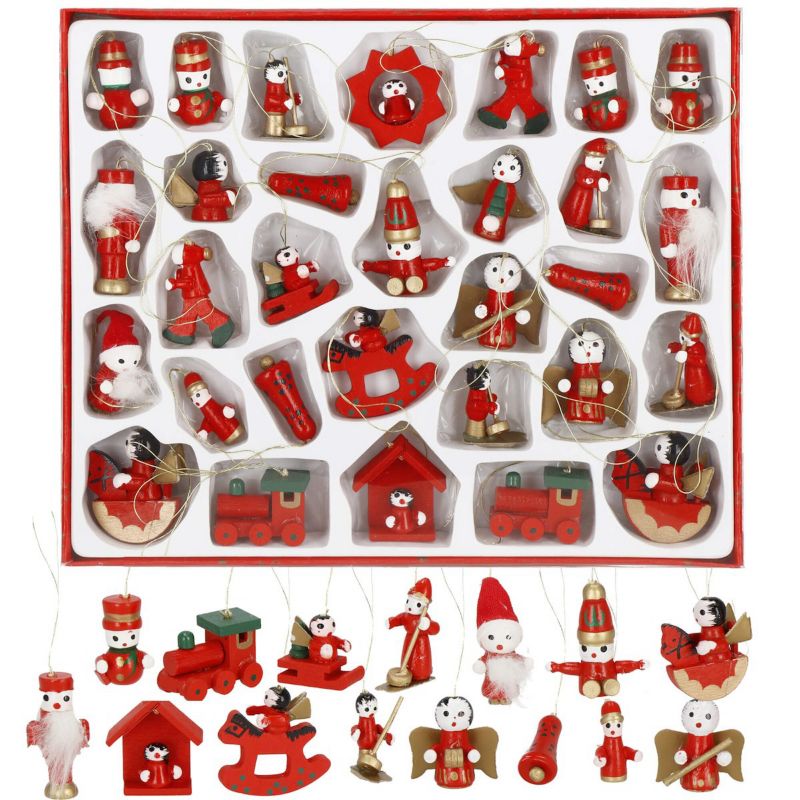 Zawieszki świąteczne Springos ozdoby choinkowe drewniane 30 szt.