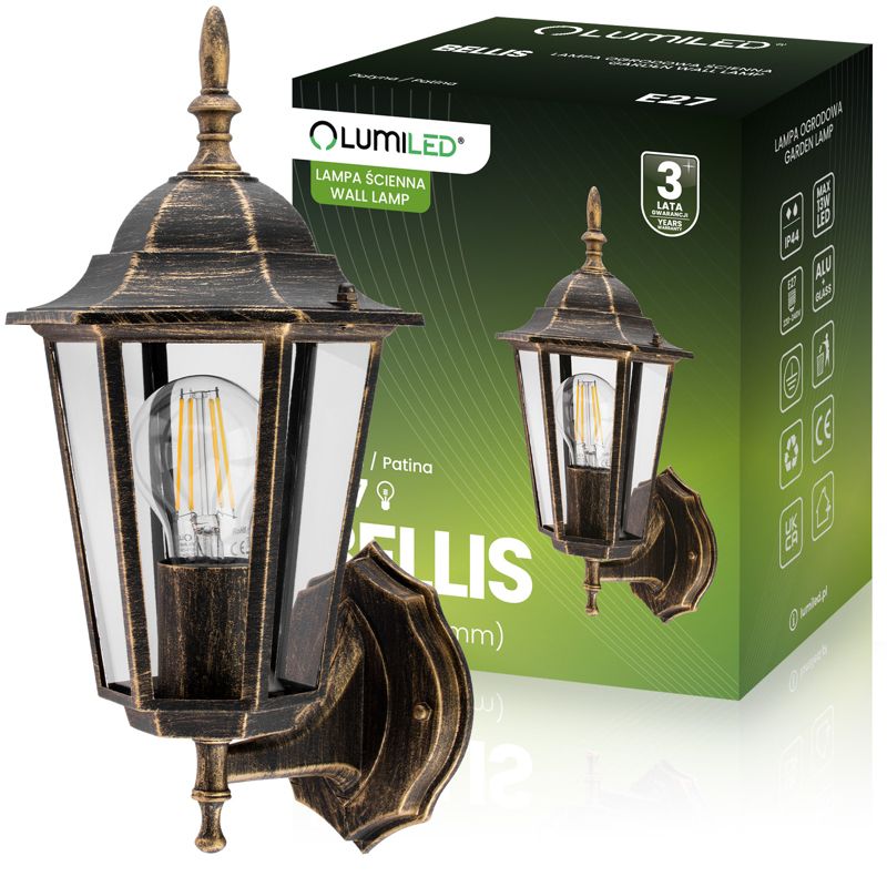Kinkiet Ogrodowy Lumiled Elewacyjny Zewnętrzny E27 Latarnia do Góry Patyna 1 szt.