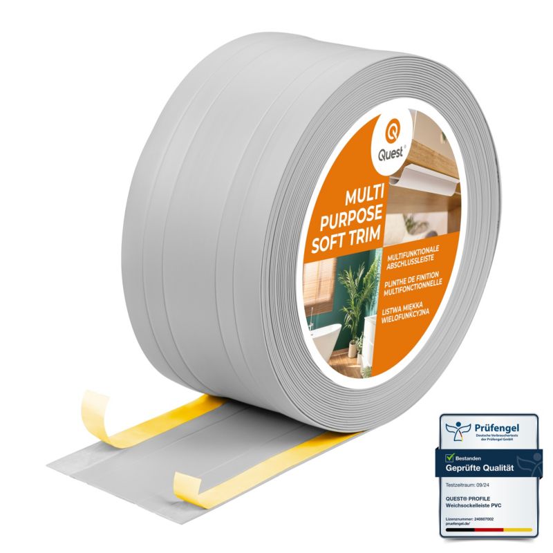 Listwa wykończeniowa W4 z PCV 2w1 110mm, QUEST samoprzylepna, maskująca elastyczna listwa podłogowa, ścienna, szary, 20m