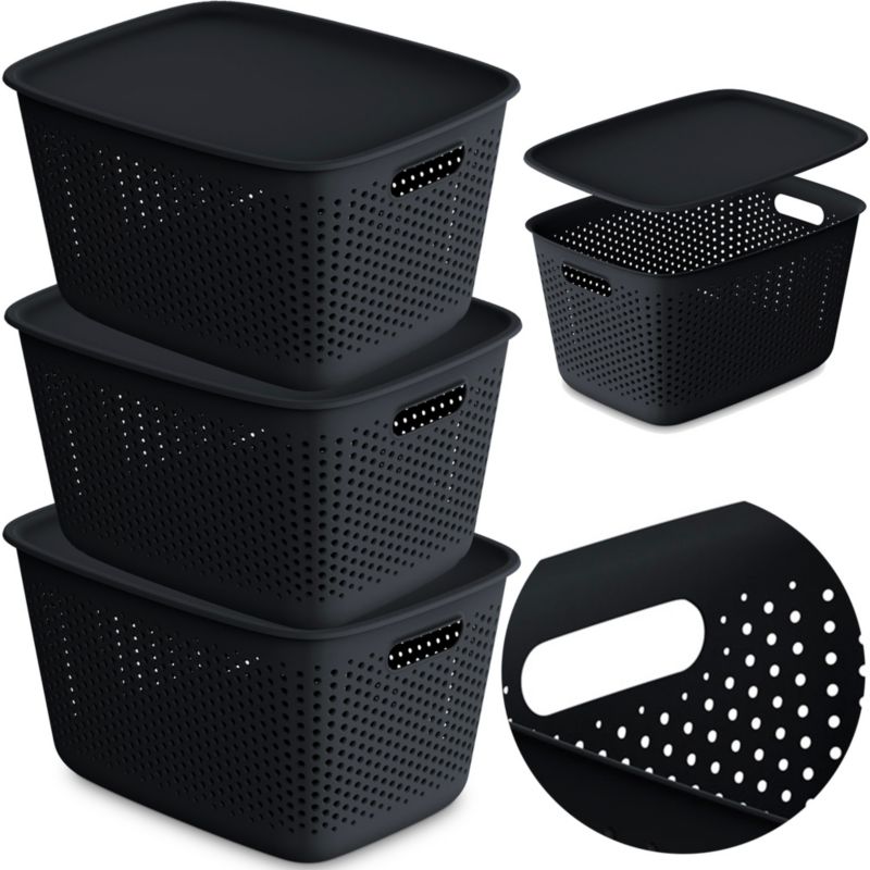 Pojemnik ORPLAST Plastikowy Ażurowy Z Pokrywą 17L Antracytowy 3 szt.