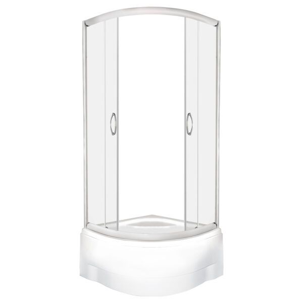 Kabina prysznicowa półokrągła Kerra Lava 90 cm transparentne szkło profile chrom + brodzik z siedziskiem 1 szt.