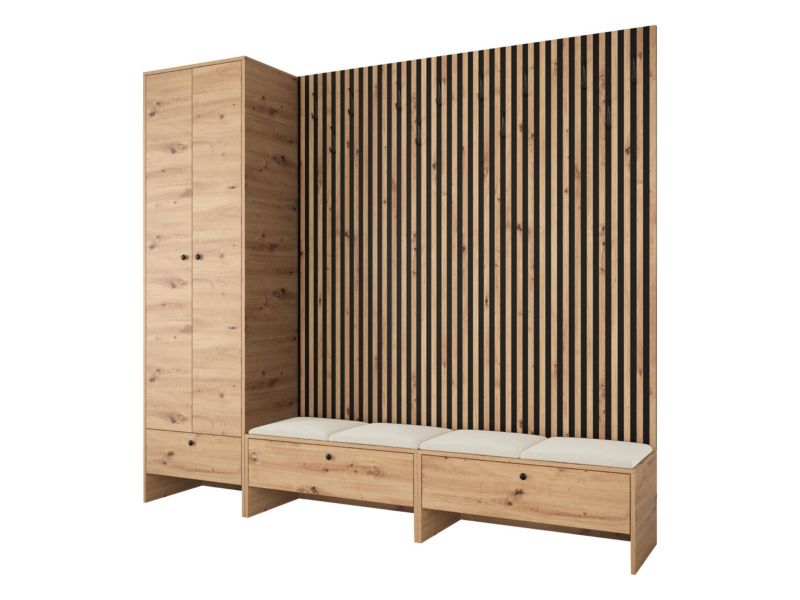 Garderoba MIRJAN 24 Balma VI dąb artisan/czarny/beżowy plusz 1 kpl.