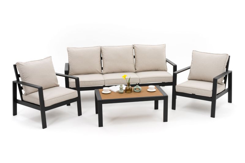 Zestaw mebli ogrodowych sofa fotel New Home ATOL 5 beżowo grafitowy aluminiowy z blatem z deski kompozytowej 1 kpl