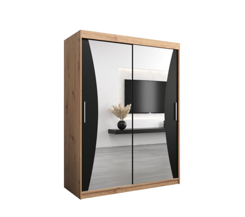 Szafa przesuwna Garderoba Abiks MONACO 150 dąb artisan + czarny mat 1 szt.