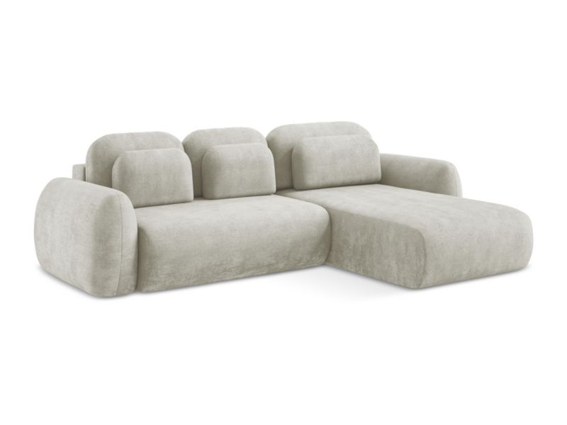 Narożnik prawostronny z funkcją spania LaMiaSofa FERRETTI z tkaniny szenilowej 304x190 cm perłowy 1 szt.