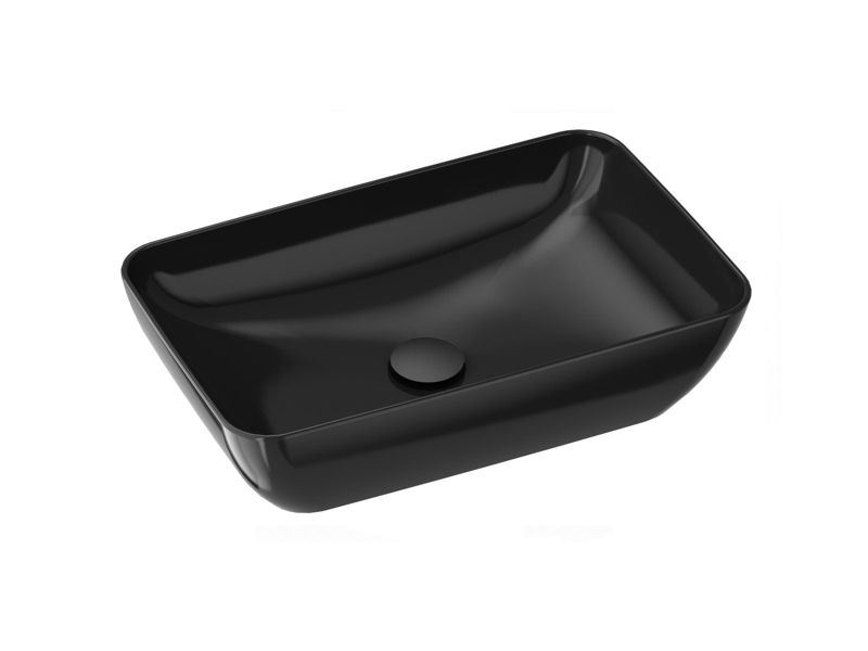 Prostokątna umywalka ceramiczna nablatowa Ravak Uni 500 R Slim cienkościenna czarny połysk 1szt