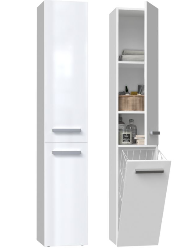 Szafka Łazienkowa Topeshop Regał Słupek Kosz NEL IV Biały Połysk 30x31x174 cm 1 szt.