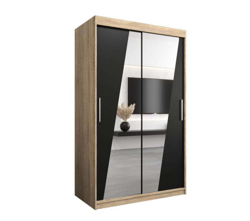 Szafa przesuwna Garderoba Abiks RHOMB 120 dąb sonoma + czarny mat 1 szt.