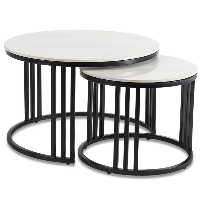 Stolik Mebel Elite JERRY 70 i 50cm Kawowy Okrągły 2w1 Ława Do Salonu Biały Połysk Marmur JERRY 1 szt