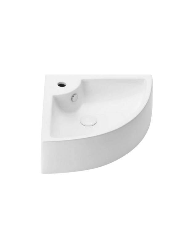 Umywalka ścienna-narożna Uptrend CHERRY XL biały połysk, z otworem na baterię oraz przelewem 1 szt.