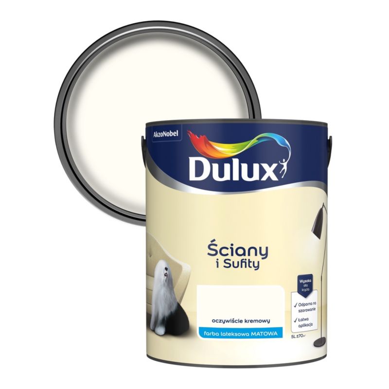 Farba plamoodporna Dulux Ściany i Sufity oczywiście kremowy 5 l