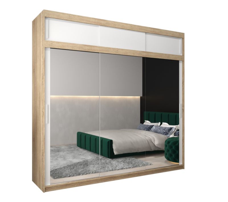 Szafa przesuwna Garderoba Abiks Tokyo 3 250 sonoma + biały z nadstawką 1 szt.