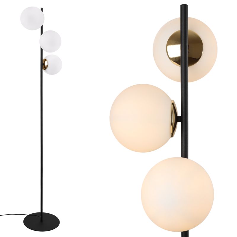 Lampa podłogowa stojąca Light Home LH Siena 3x E27 60W czarny/złoty klosz biały 1szt.