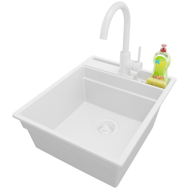 Zlewozmywak Granitowy Oslo Pocket PRIMAGRAN Nablatowy 43x53cm do szafki od 45cm z Syfonem i Baterią Cały Biały 1 szt.