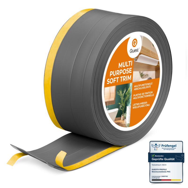 Listwa wykończeniowa W2 z PCV 4w1 120mm, QUEST samoprzylepna, maskująca elastyczna listwa podłogowa, ścienna, ciemnoszary, 5m