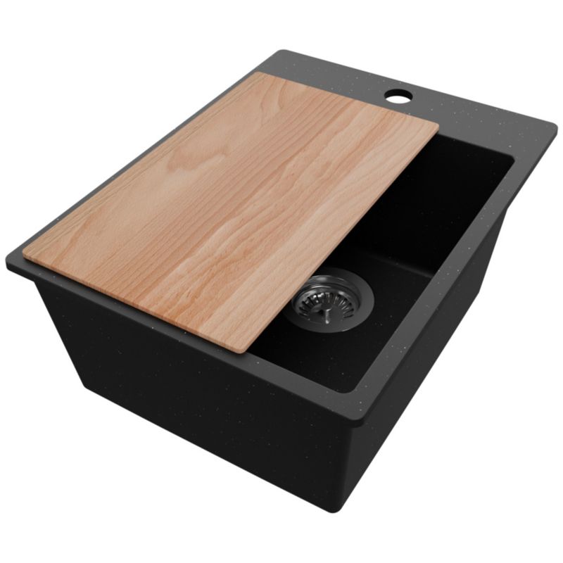 Zlewozmywak Ryga PRIMAGRAN Nablatowy 38x50cm do szafki od 40cm z Syfonem i Dodatkiem Czarny Metalik 1 szt.