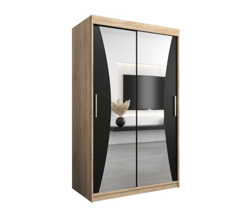 Szafa przesuwna Garderoba Abiks MONACO 120 dąb sonoma + czarny mat 1 szt.