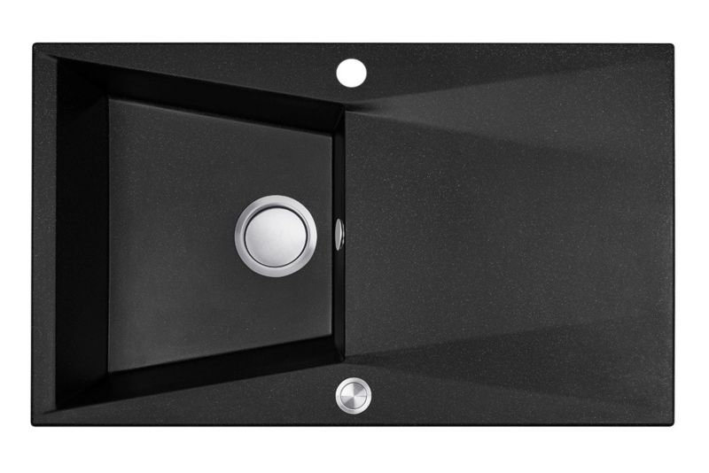 Zlewozmywak Granitowy, Laveo, Czarny, Jednokomorowy, Grenada, 48x78cm, z ociekaczem, z syfonem, 1 szt.
