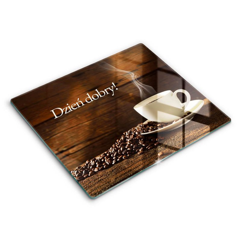 Szklana deska do krojenia Wallfluent 60x52 cm Dzień dobry Filiżanka kawy 1 szt.