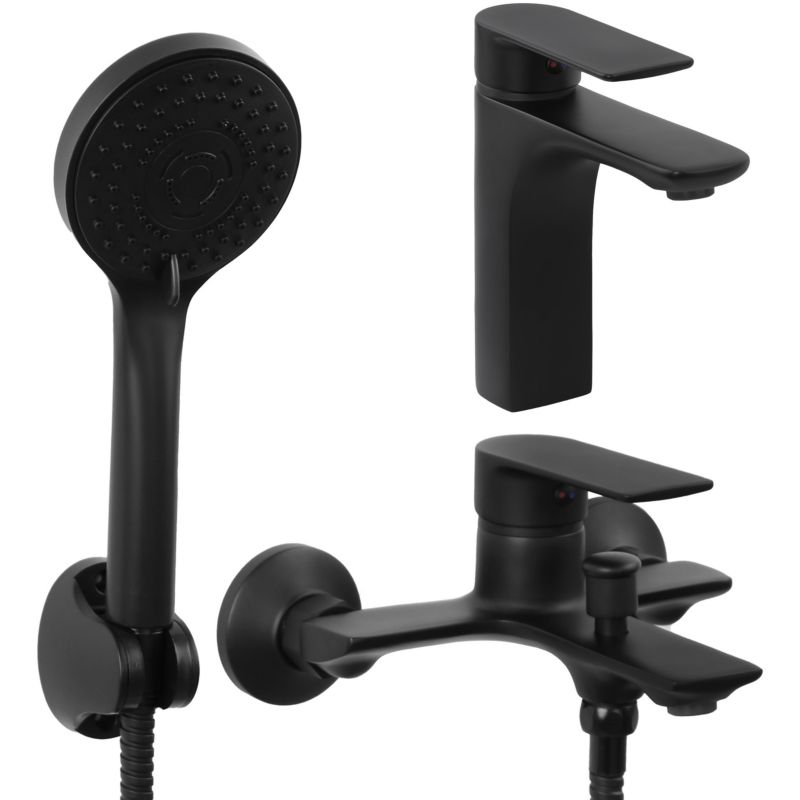 Zestaw baterii łazienkowych REMI - YOKA HOME umywalkowa wannowo prysznicowa czarny mat loft - 1 szt.