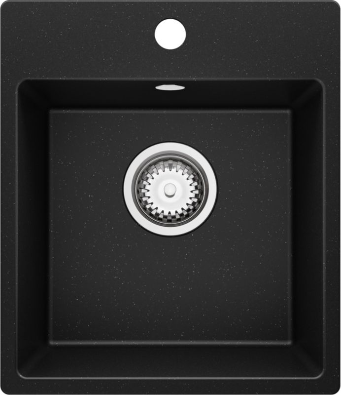 Zlewozmywak Ryga Easy PRIMAGRAN Nablatowy 38x44cm do szafki od 40cm, Czarny Metalik + Syfon, S004, 1 szt.