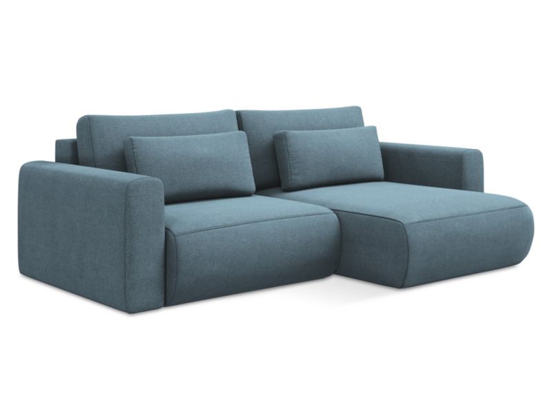 Narożnik prawostronny z funkcją spania LaMiaSofa PERUGIA z tkaniny strukturalnej 240x149 cm jasny niebieski 1 szt.