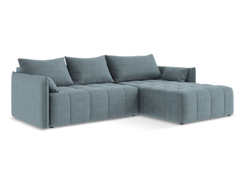 Narożnik prawostronny z funkcją spania LaMiaSofa BOLSENA z tkaniny bouclé 260x180 cm jeans 1 szt.