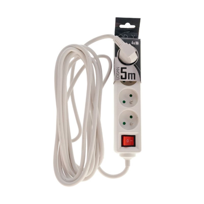 Przedłużacz domowy przenośny Edo Logan White 4 - krotny z uziemieniem 5m z włącznik 1 szt.